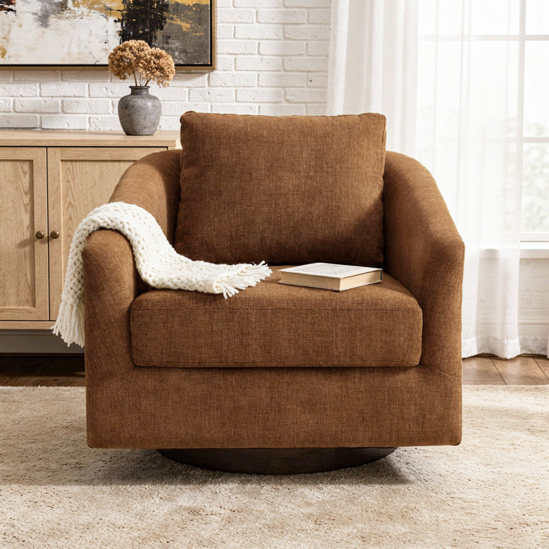 Fauteuil d'appoint pivotant en chenille avec dossier arrondi incurvé Chenille, Brun