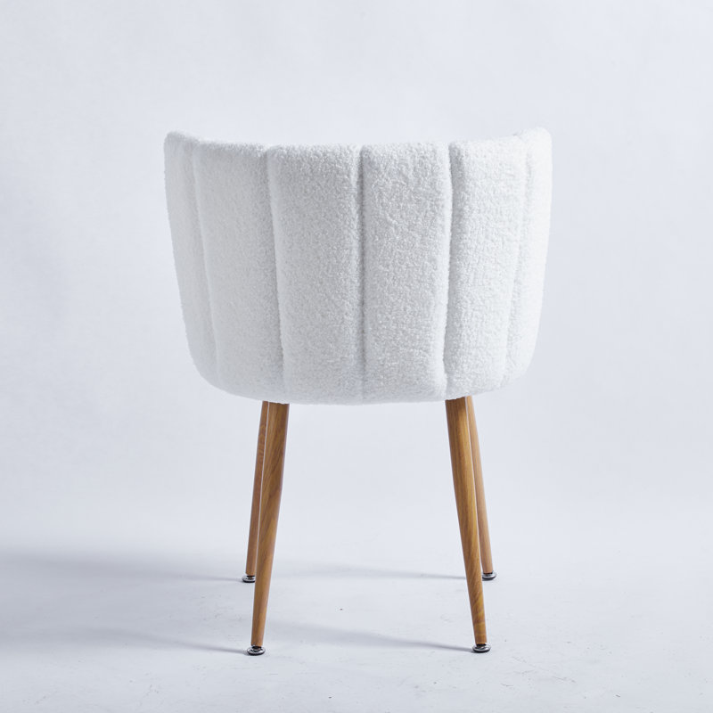 Anicuta 23.62'' Wide Modern Wood Chair, Living Room Fur Chair, Single Metal Chair, White Fabric