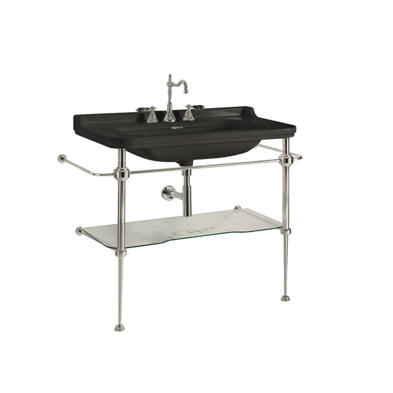 Waldorf 31.5'' L Bathroom Sink, Glossy Black/Polished Chrome, Widespread Faucet