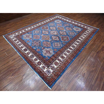 Tapis en laine noué à la main 8 pi 0 po x 9 pi 11 po Super Kazak