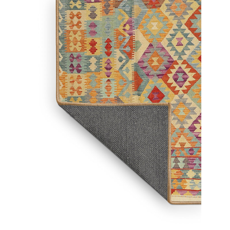 Tapis contemporain rouge / orange / vert, Rectangle 3 pi x 5 pi