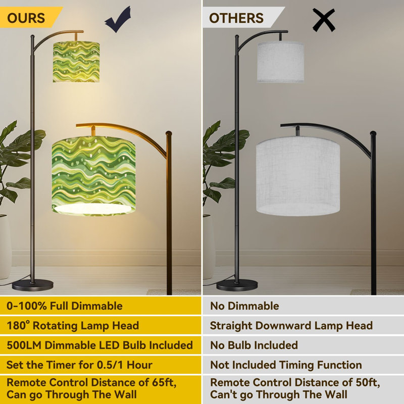 Lampe sur pied PeeNoke Arc Green Wavy White Hearts Four Leaf Clovers