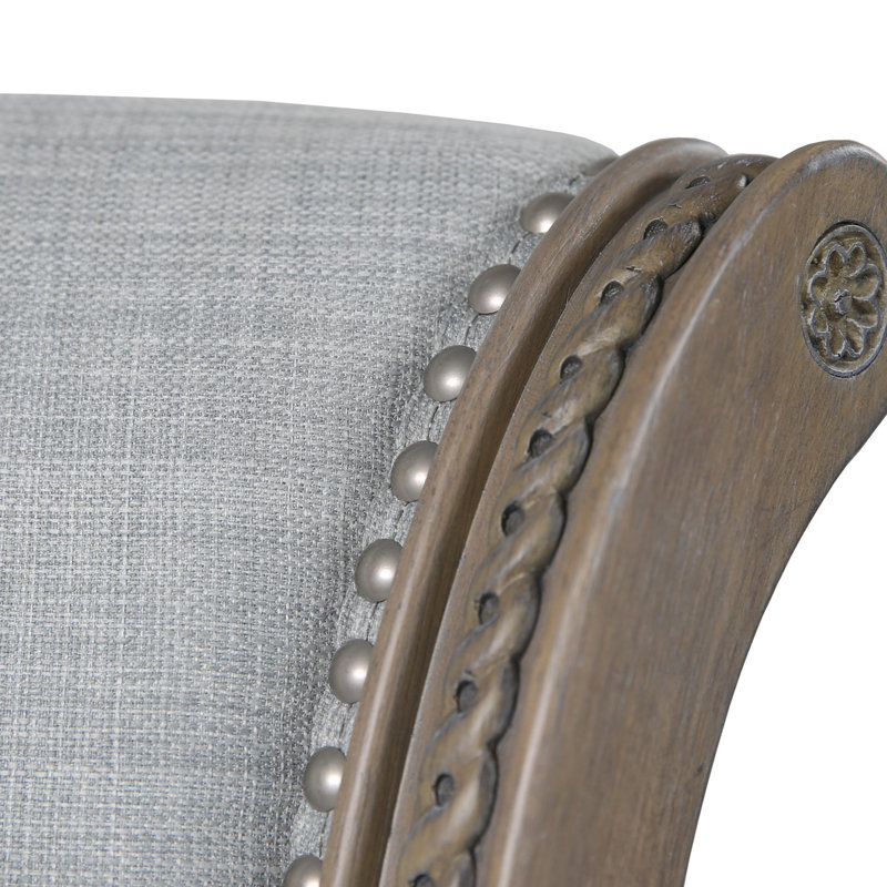 Tabouret de bar pivotant en bois massif Ted, Siège en polyester gris / cadre gris vieilli, 3