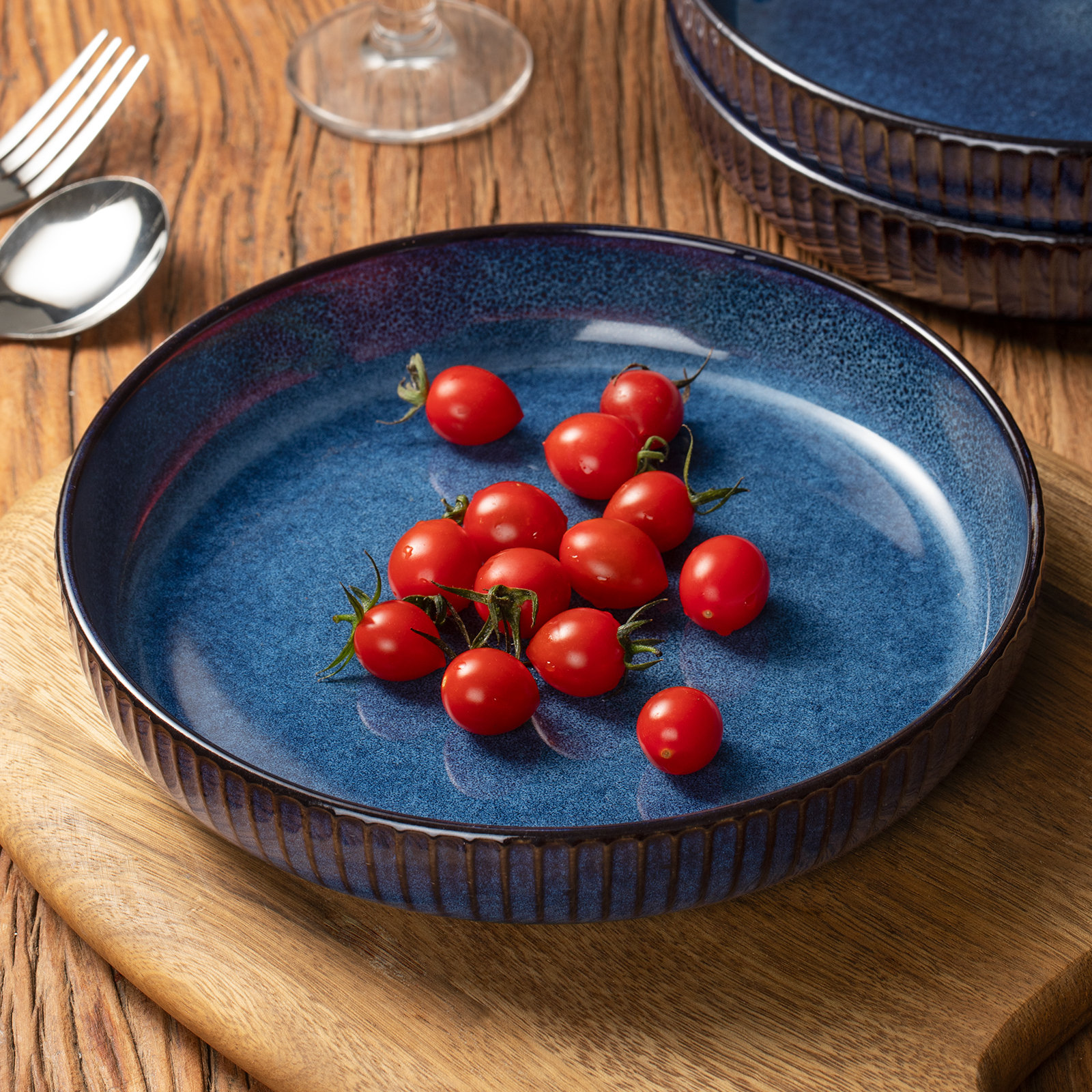  Starlight 4-Piece Stoneware Pasta Bowl Set, Nebulas Blue