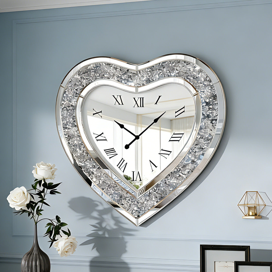 Bashira Glass Mirrored Wall Clock Heart Diamond Accent Clock