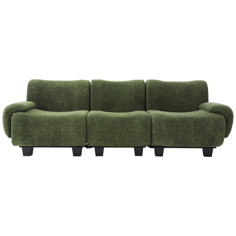 Canapé 3 places moderne avec accoudoirs arrondis et assise profonde, chenille, vert Roomfitter, Vert