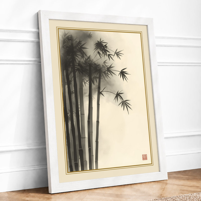 Bamboo in Ink Japandi - Framed Print, A2 - 59.4 x 42.0 cm, White