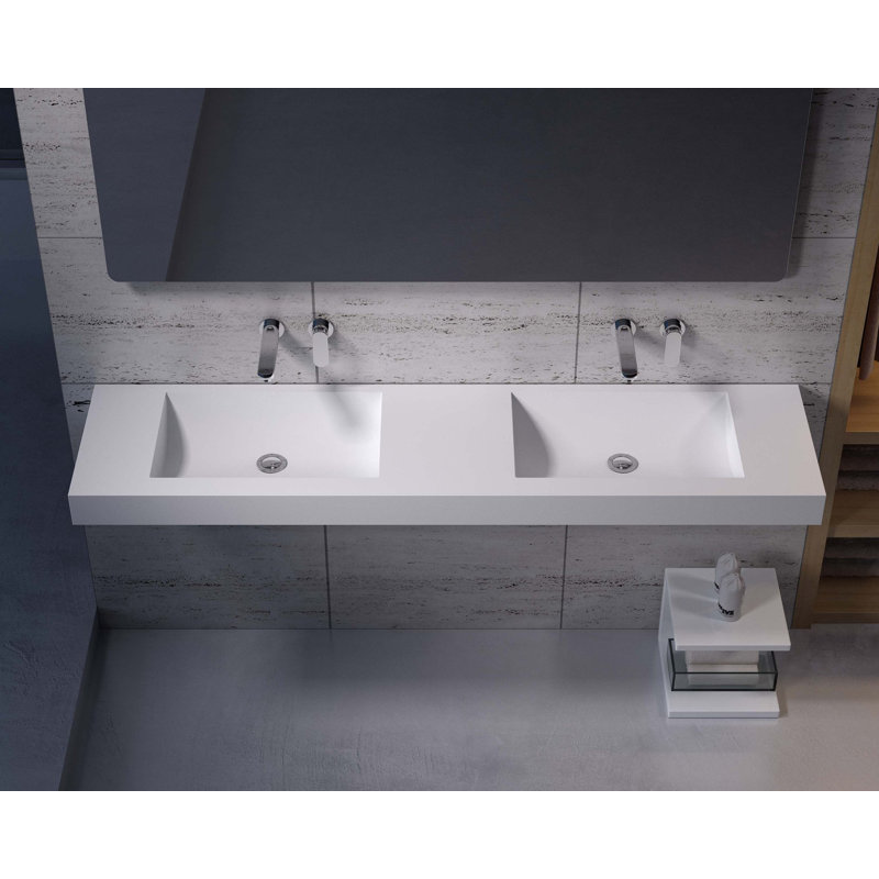 ADM Bathroom 15.9'' Resin Square Bathroom Sink, Matte/White