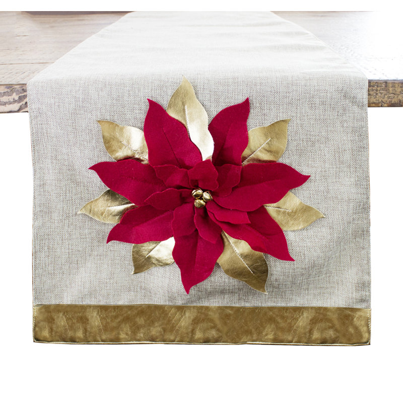 Elron Floral Christmas Table Runner, Red/Gold/Natural, 83" x 16"