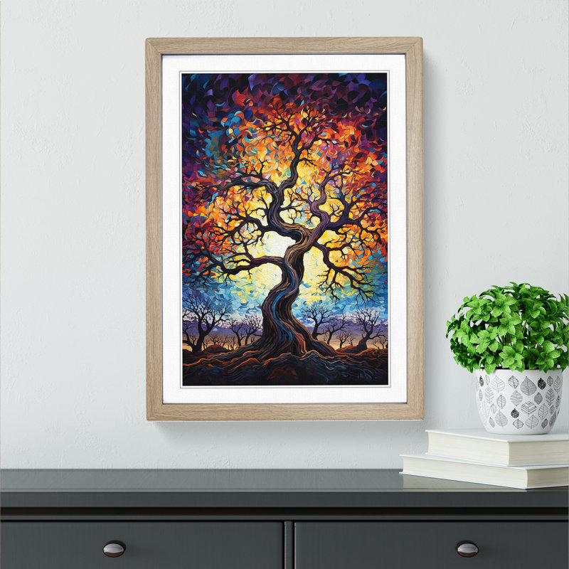 Oak Tree Expressionism No.2 - Single Picture Frame Print on Wood, Oak , 34cm H x 25cm W x 2cm D