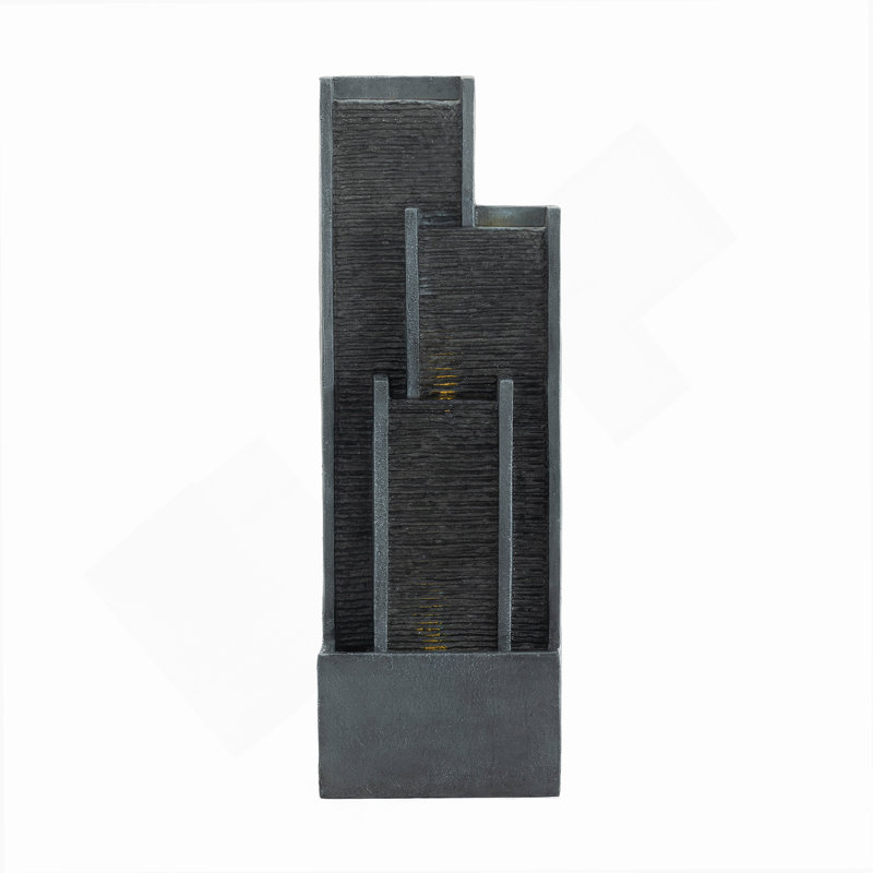 40 Inch Modern Outdoor Water Fountain, Floor Standing Cascading Waterfall With Contemporary Curves
