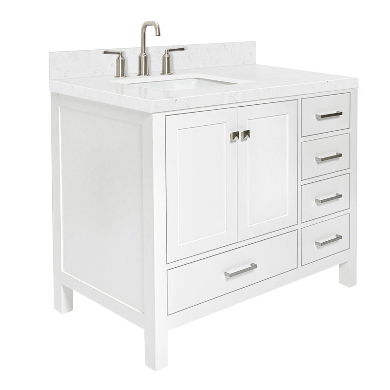 Cambridge 42.25'' Single Bathroom Vanity with Carrara Quartz Top, White