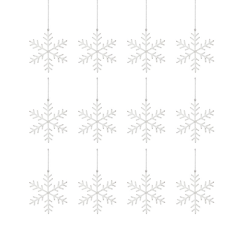 Ensemble de 12 décorations de Noël en forme de flocons de neige suspendus, H 8 po x l 8 po x P 0,25 po, Blanc