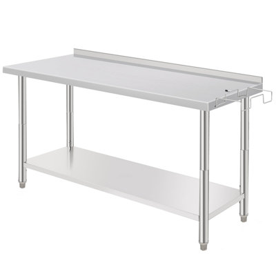 Table de travail en acier inoxydable - Table de préparation commerciale 60 po x 24 po x 35 po avec tablette réglable, sac poubelle amovible et dosseret - Établi robuste pour restaurant, cuisine et garage
