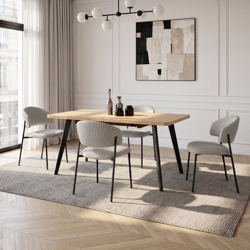 140-180cm L Extendable Kitchen Dining Table with 82.5cm H Upholstered Dining Chairs, Gray, Table, 4 Chiars
