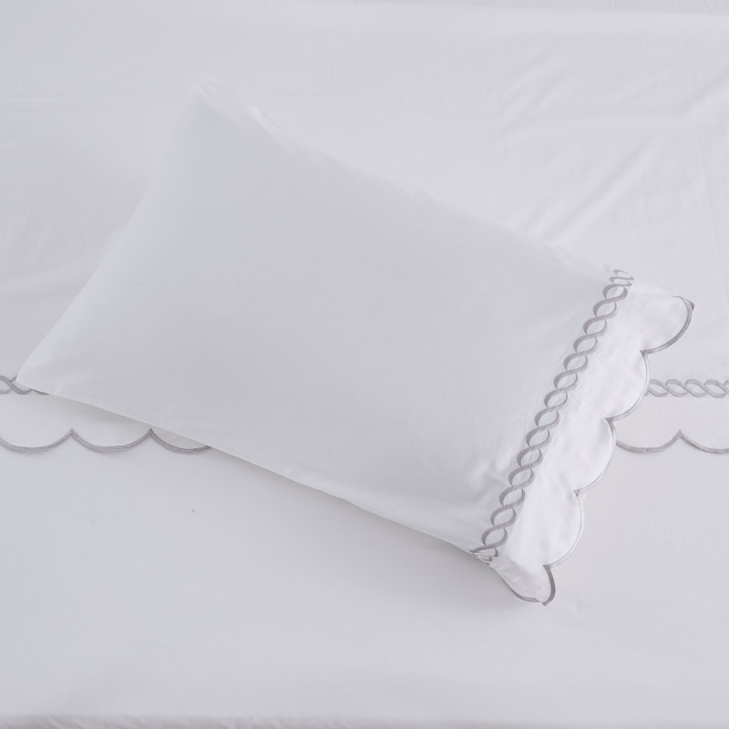T600 SCALLOP ROPE SHEET SET AND PILLOWCASES, Gray, Queen Sheet Set with 2 Pillowcases