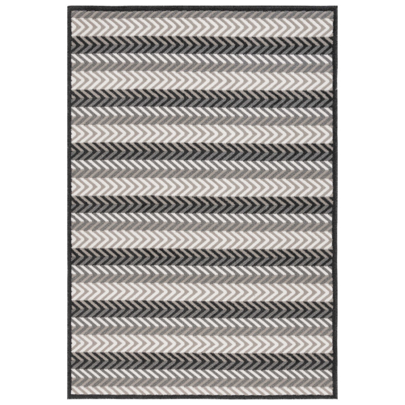 Tapis gris / ivoire / noir en polypropylène tissé à la machine Lisel, Rectangle 8 pi x 10 pi