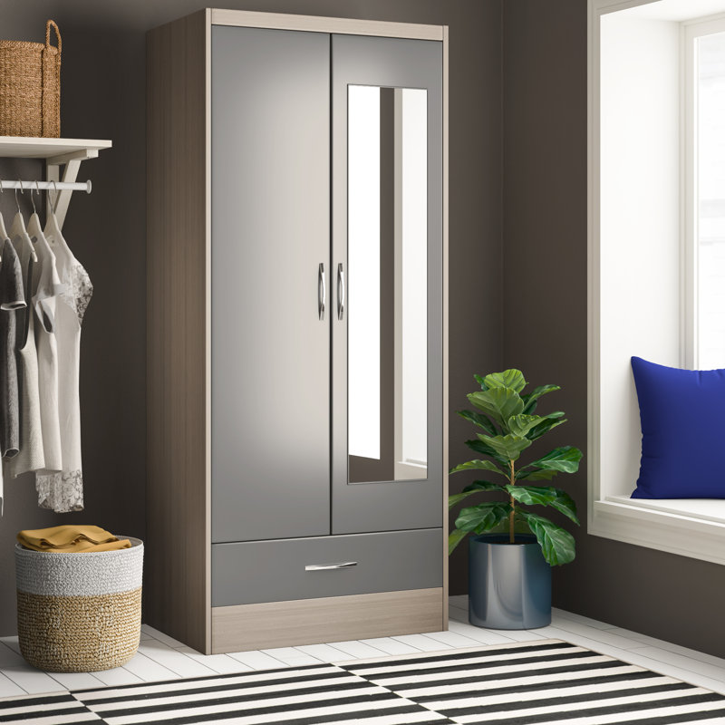 Cascio 2 Door Wardrobe, Grey Gloss/Light Oak Effect Veneer