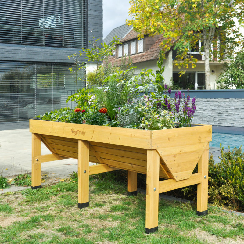 Natural Medium Rectangular Wooden Raised Garden Bed Planter
