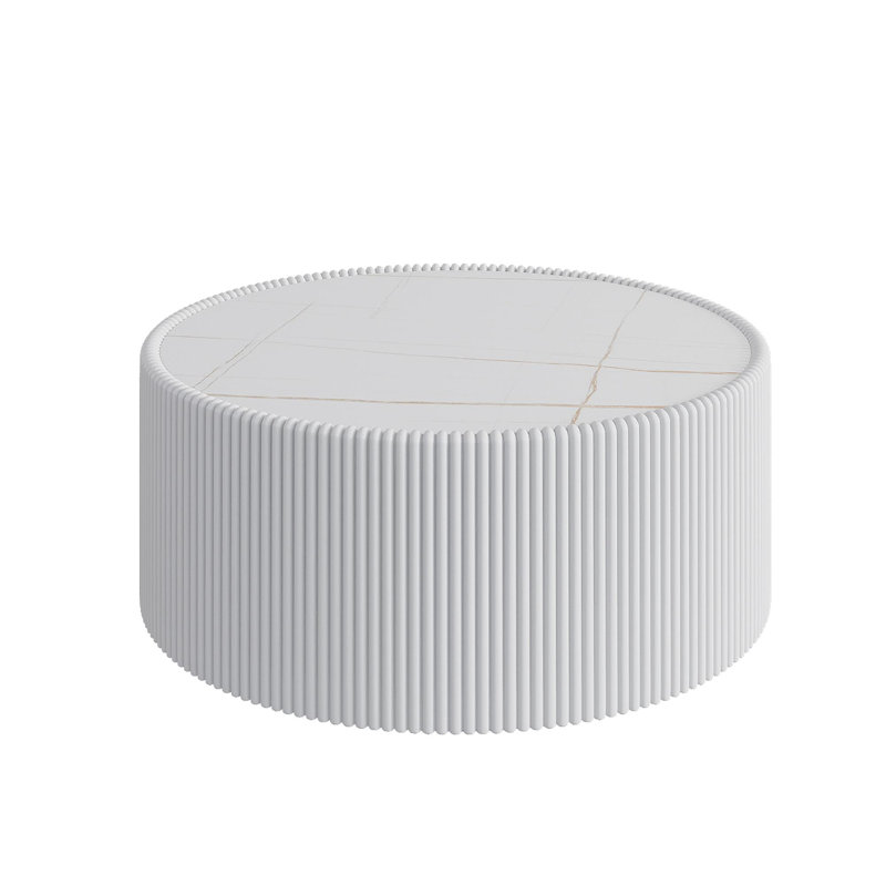 Table basse moderne en cuir fritté avec dessus en pierre