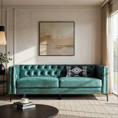 Brinna Upholstered Button-Tufted Sofa with Metal Legs