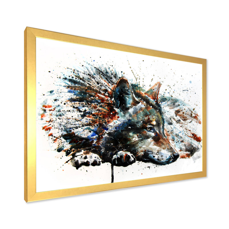 Loup, animaux sauvages - reproduction de cadre flottant sur toile, Cadre doré, H 16 po x l 32 po x P 1 po