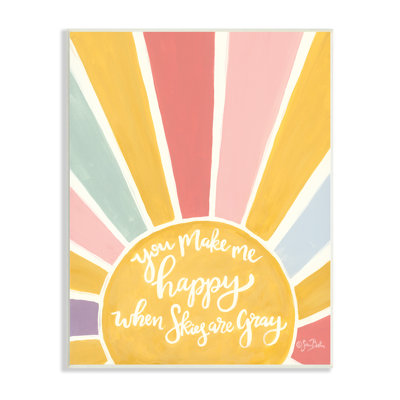 "You Make Me Happy" jaune rayé, art textuel Calligra sur un panneau de fibres à densité moyenne