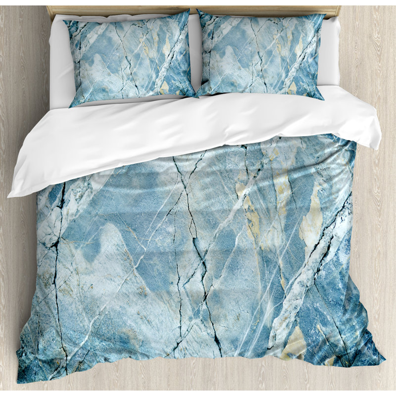 King Size Light Blue Marble Print Duvet Cover Set