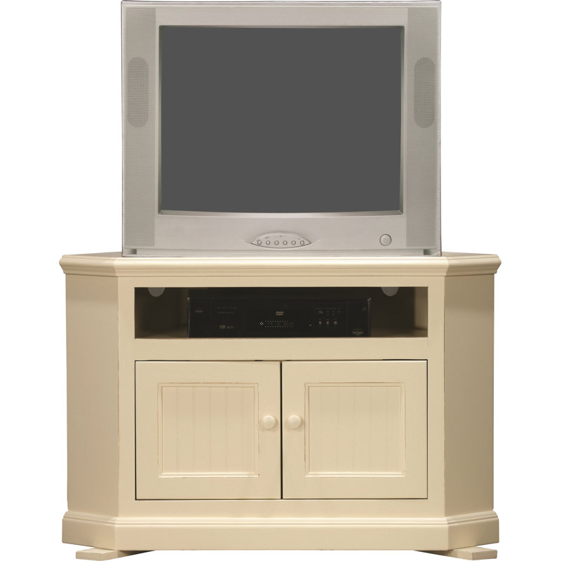 Meuble télé de coin pour téléviseur de 43 po ou moins Didier, Blanc brillant, Panneau de bois