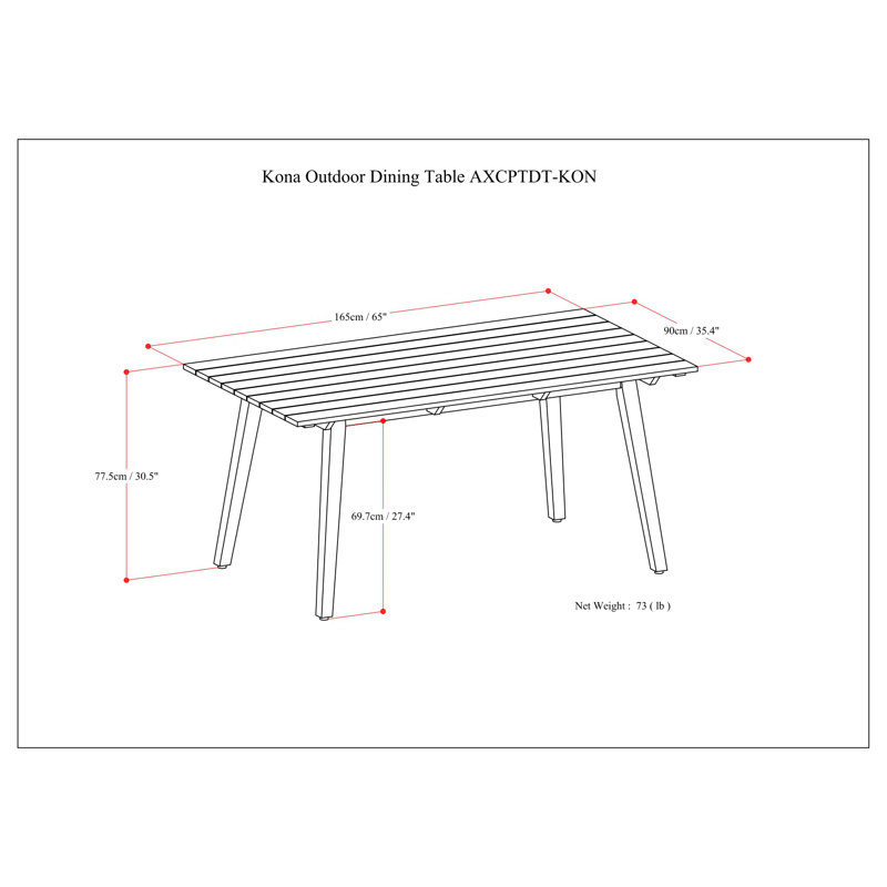 Table de salle à manger d'extérieur en acacia massif avec plateau à lattes Kona