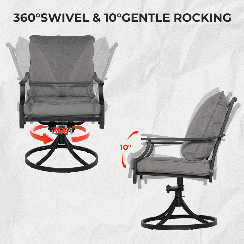 6 Person Outdoor Dining Set With Extendable Table — Includes 4 Fixed & 2 Swivel Cushioned Armchairs