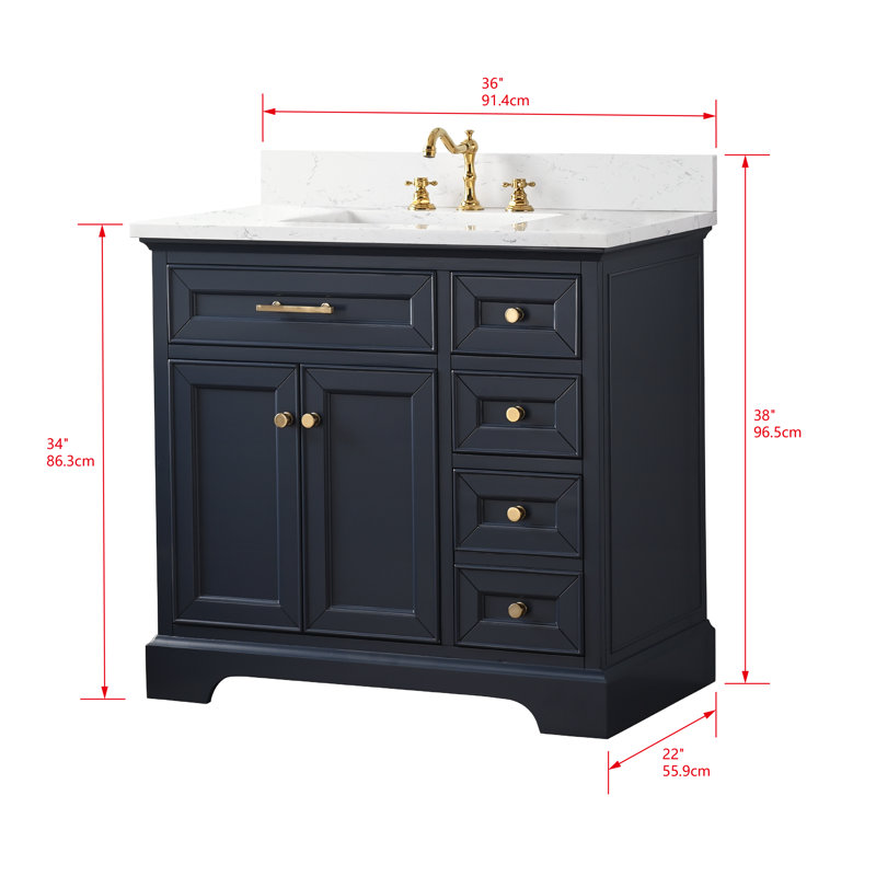 Thompson 36" W Single Bathroom Vanity, Indigo Blue/Brushed Gold