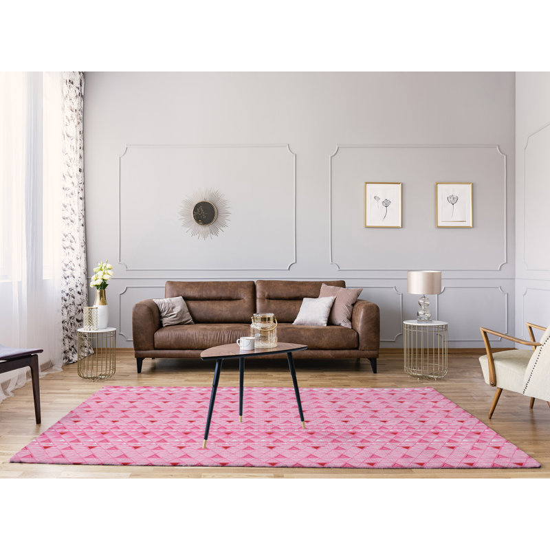 Tapis rose/rouge fait main géométrique, Rectangle 9 pi x 12 pi