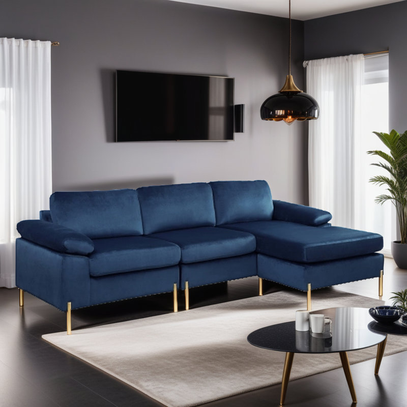 Canapé modulaire rembourré 2 pièces Saidel, Velours bleu marine