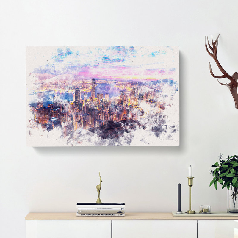 Hong Kong Skyline At Sunset - Wrapped Canvas Print, 35cm H x 50cm W x 3cm D