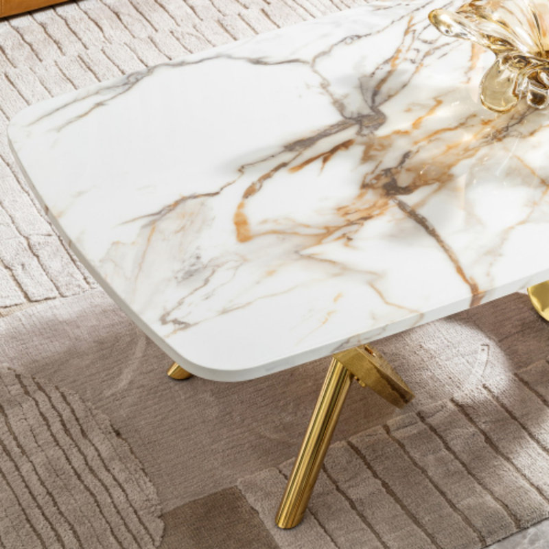 Table basse en acier inoxydable doré et marbre