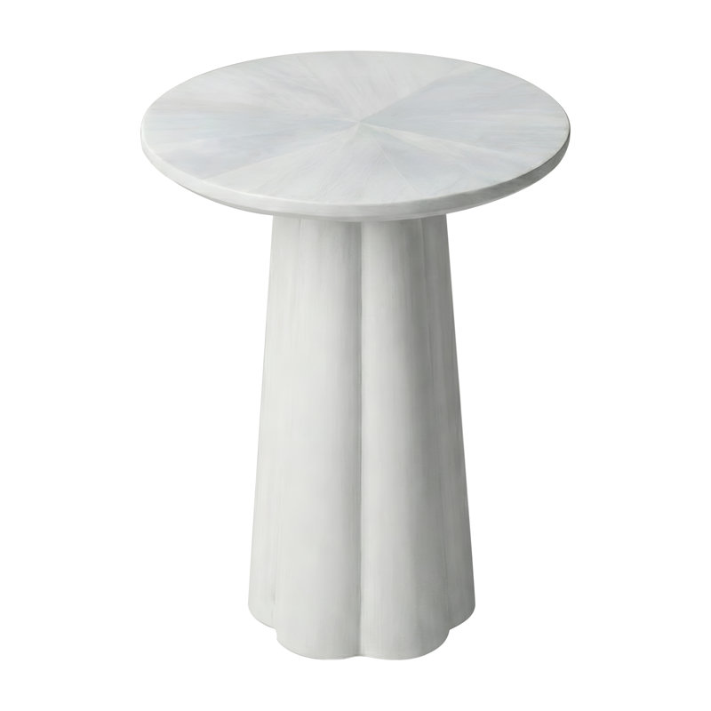 Table d'appoint ronde Trevo avec base festonnée, l 14 po, blanc délavé, Blanchir