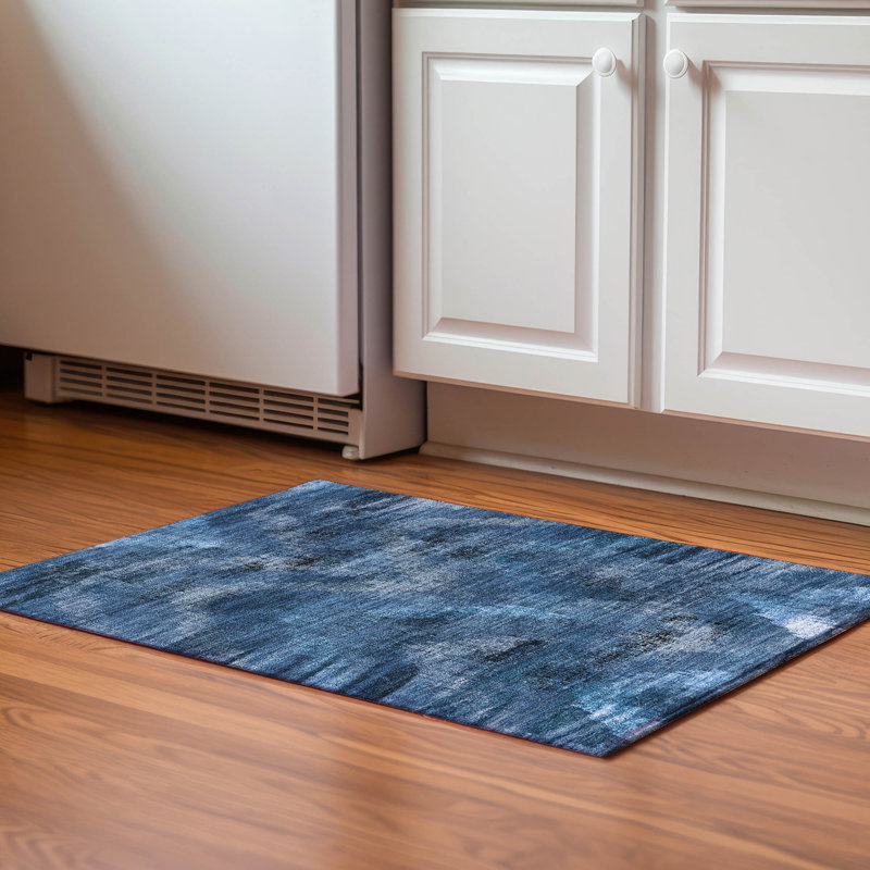 Tapis bleu Prisco lavable à la machine de qualité supérieure, Rectangle 1 pi 8 po x 2 pi 6 po