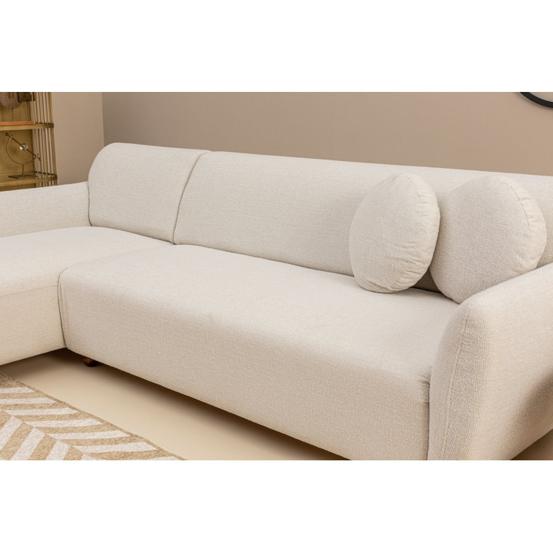Canapé et méridienne Beily, 100 % polyester blanc, Orienté à gauche (vu de face)