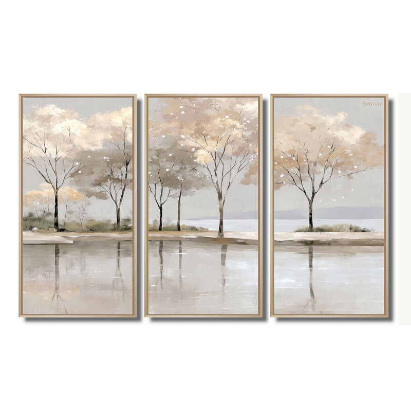 Coucher de soleil doré en hiver - ensemble d'art mural arbre d'hiver, H 40 po x l 60 po, Reproduction avec cadre flottant