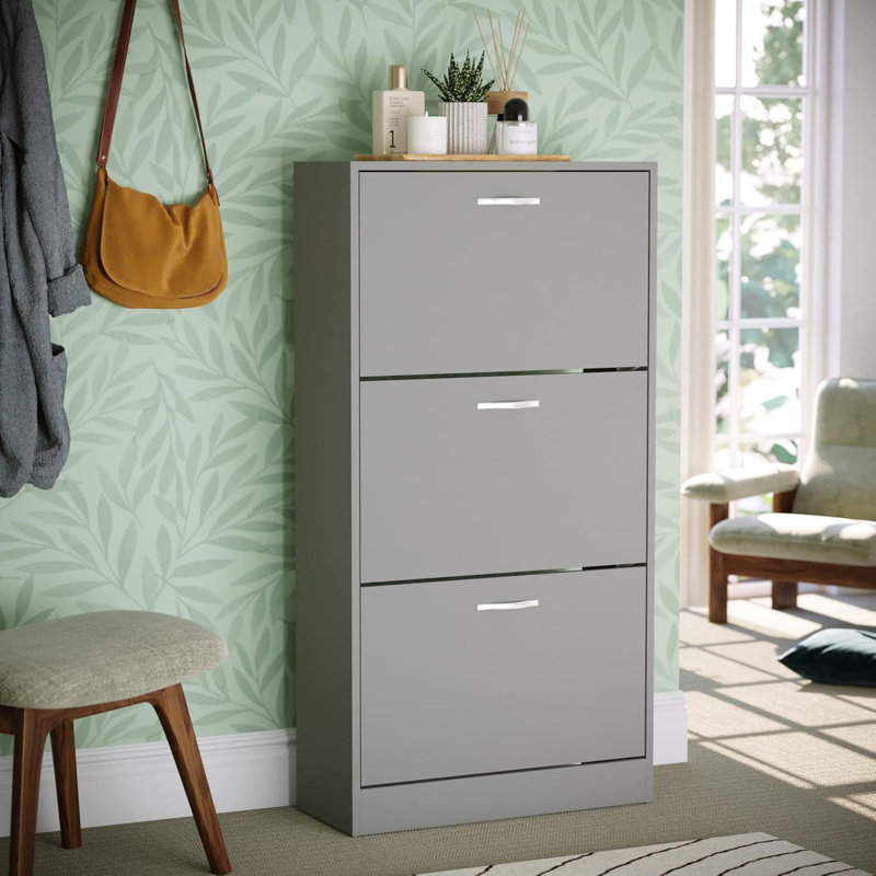 9 Pair Shoe Storage Cabinet, Grey