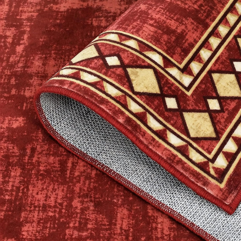 Tapis moderne géométrique, tapis lavable pour le salon, la salle à manger et le bureau, Rouge, Tapis de couloir 2 pi x 6 pi