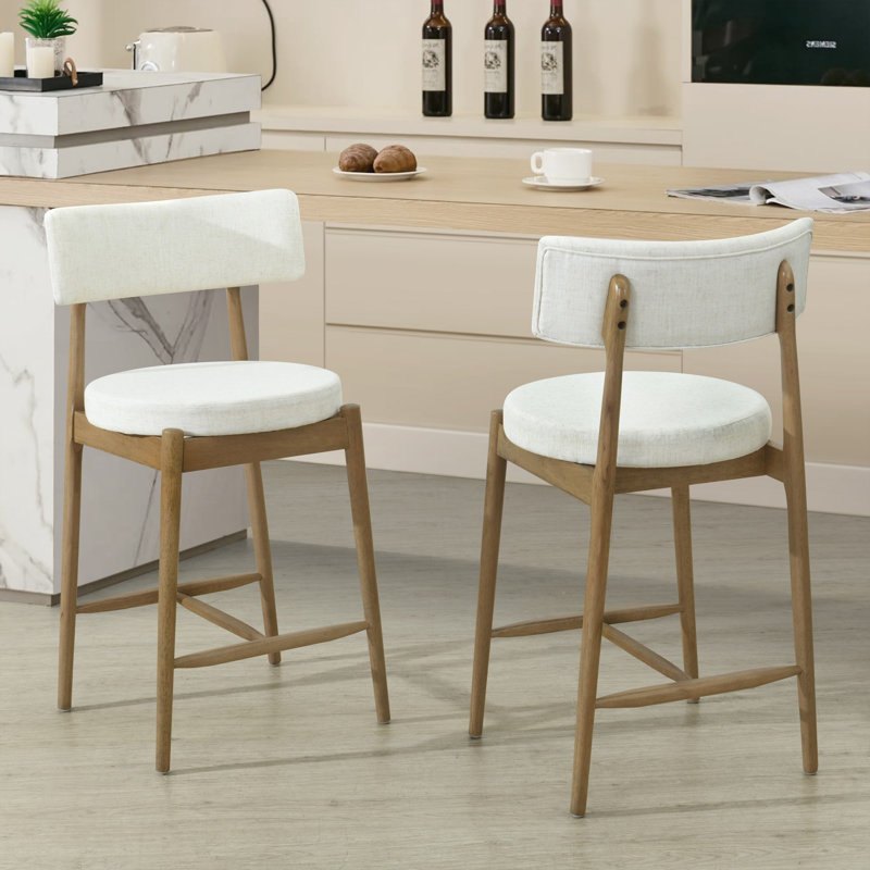 Tabouret de comptoir de style moderne Mid-Century, Blanc, Naturel