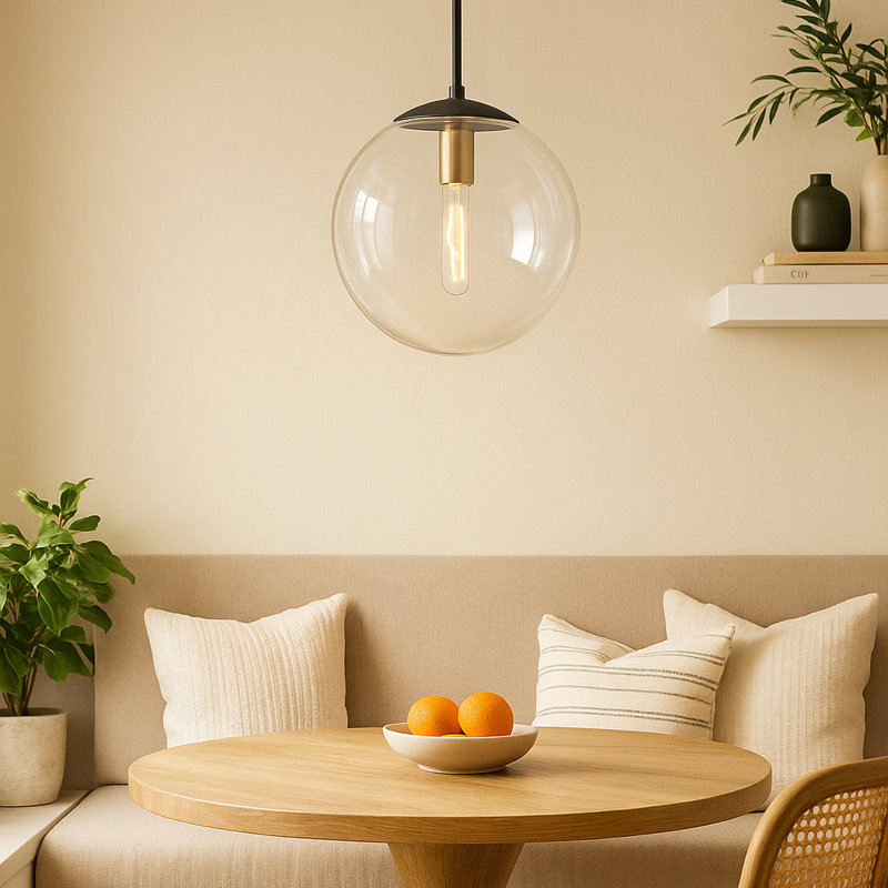 Warby Single Light Orb Pendant Light, Aged Zinc, Clear, 14.25" H x 13.5" W x 13.5" D