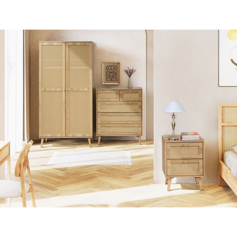 Manila 2 Door Wardrobe 3 Piece Bedroom Set, Oak