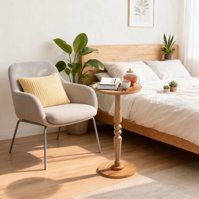 Solid Wood Round Side Table With Pedestal Base - Modern Accent Table For Living Room, Bedroom And Office - Compact End Table For Small Spaces And Corners