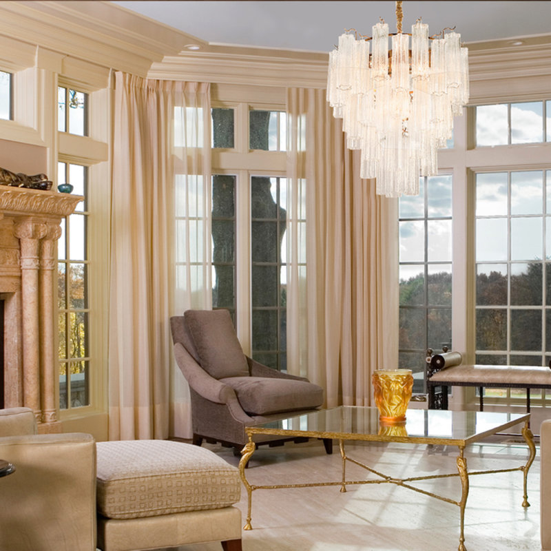 Cassian Waterfall Tiered Chandelier, Rose Bronze, Smoke Textured Glass, 40" Diameter x 42" Height