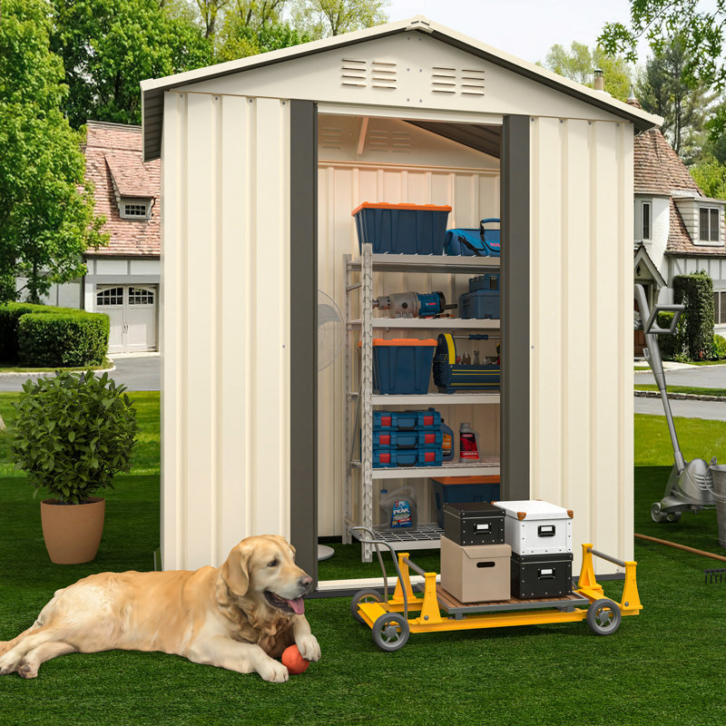 Outdoor Storage Garden Shed 5Ftx3ft Apex Roof White, 72.5" H x 33.1" W x 62.2" D, Cream White