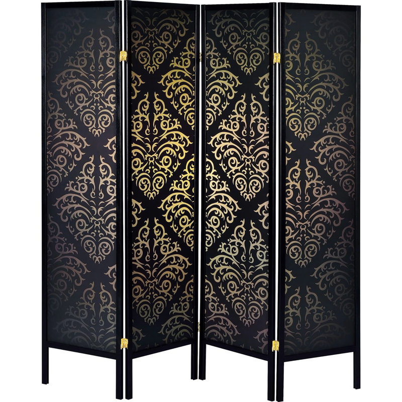 Black 4 Privacy Separating Screen - Traditional Design With Enchanting , 72.2" Height X 69.5" Width 0.73" Depth For Metal Hinges, H W D