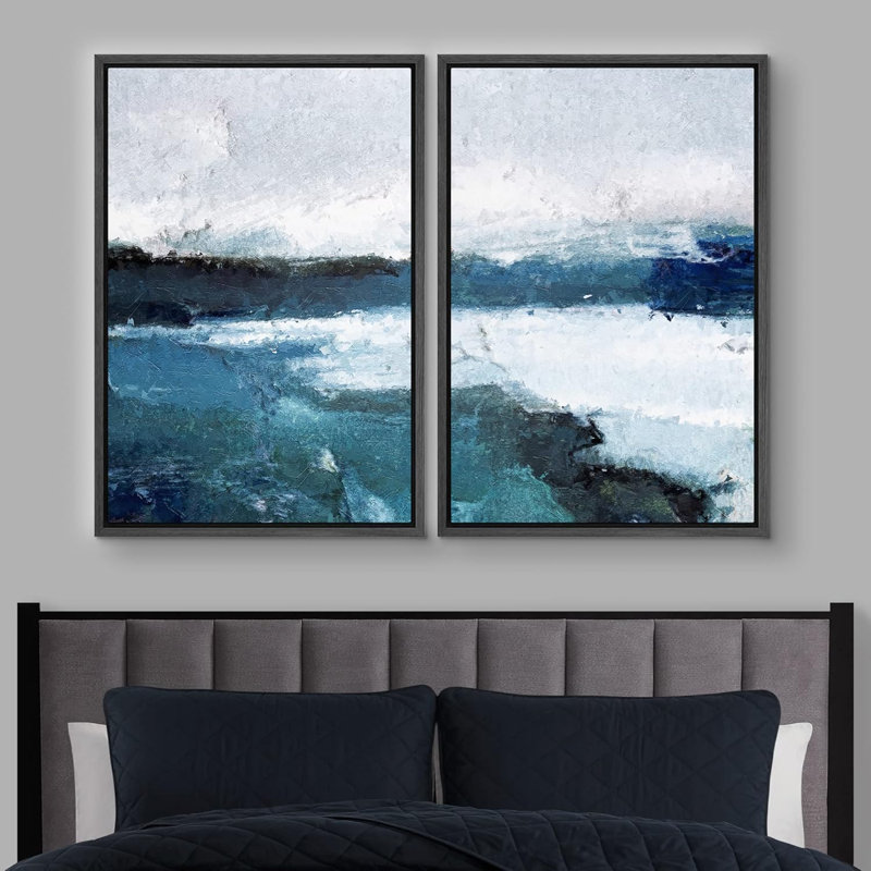 Minimaliste paysage grunge bleu marine pastel peinture paysage abstrait formes illustrations minimaliste chambre à coucher